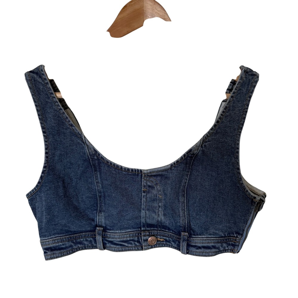 Wild Fable Denim Corset Top Women Medium Blue Excellent Cropped Side Zip Scoop
